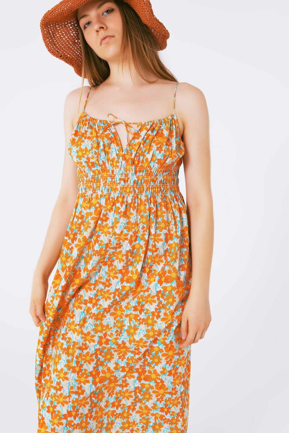 Maxi beach dress in orange flower print Q2 Dresses BoutiqueLua