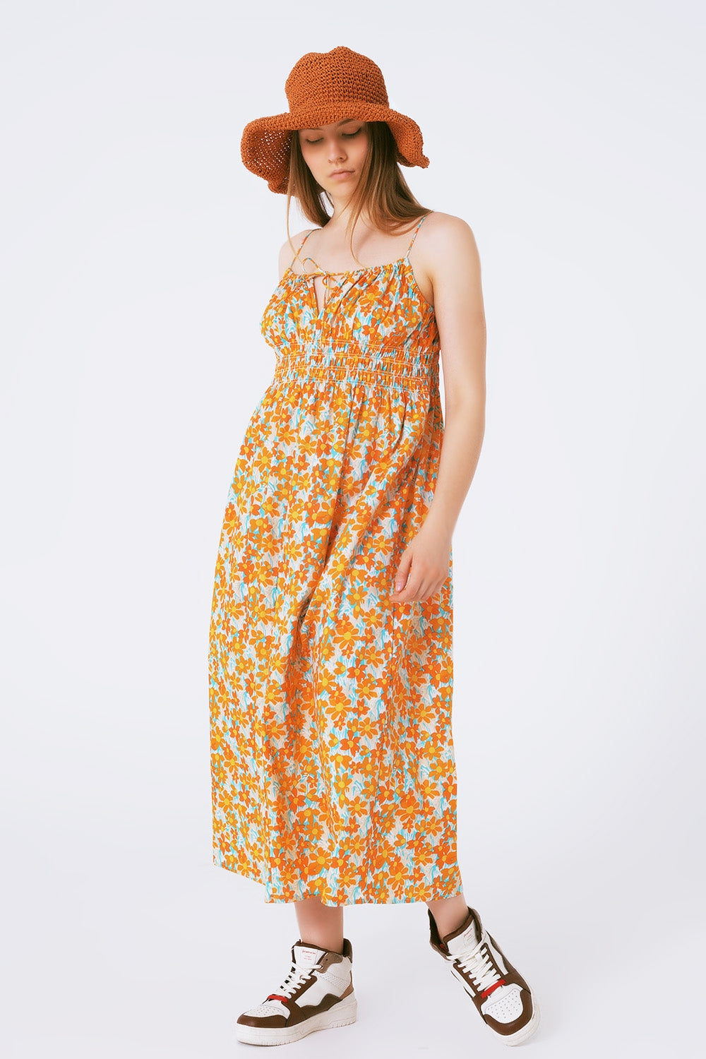 Maxi beach dress in orange flower print Q2 Dresses BoutiqueLua