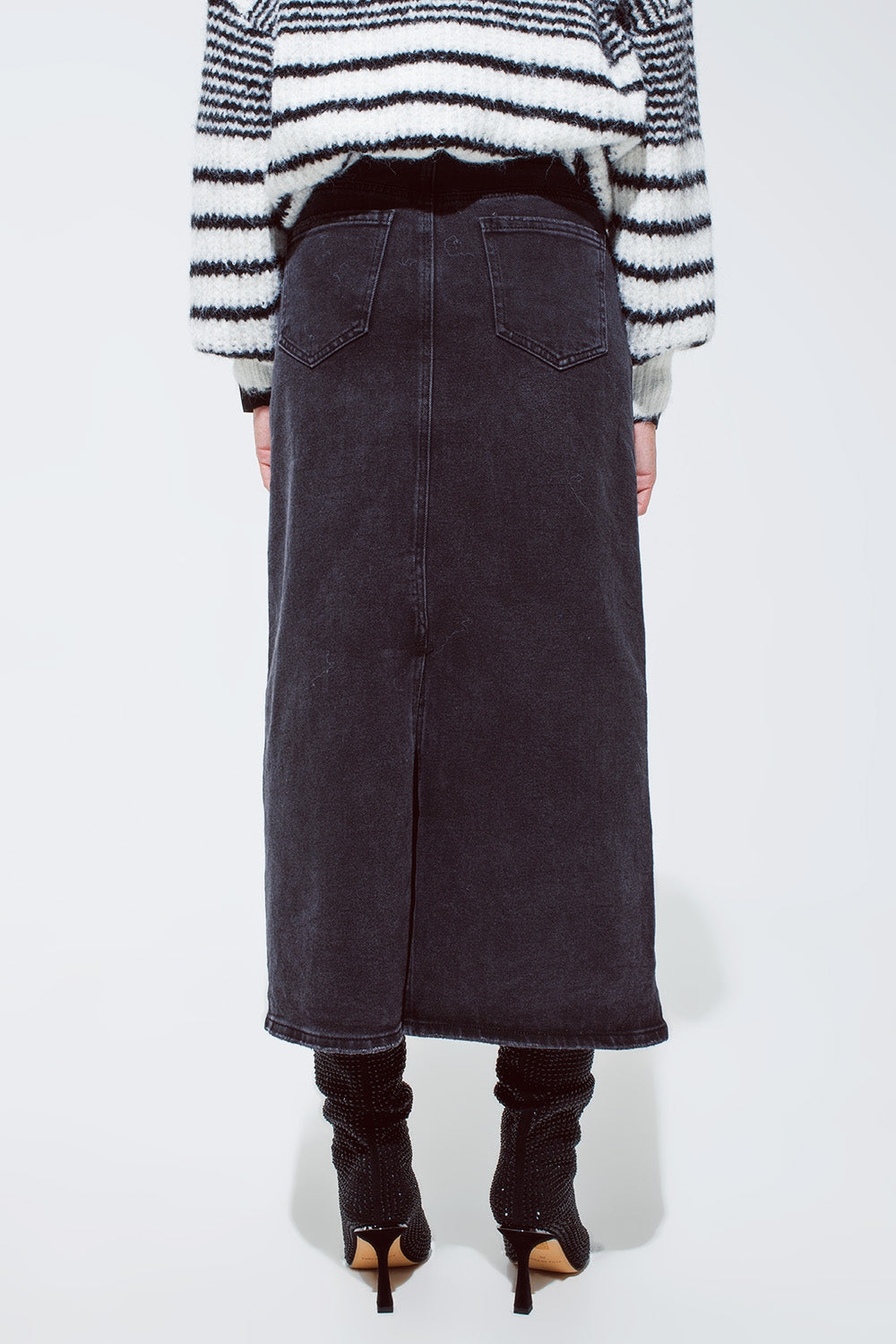 Maxi black denim skirt with a split on the back Q2 Skirts BoutiqueLua