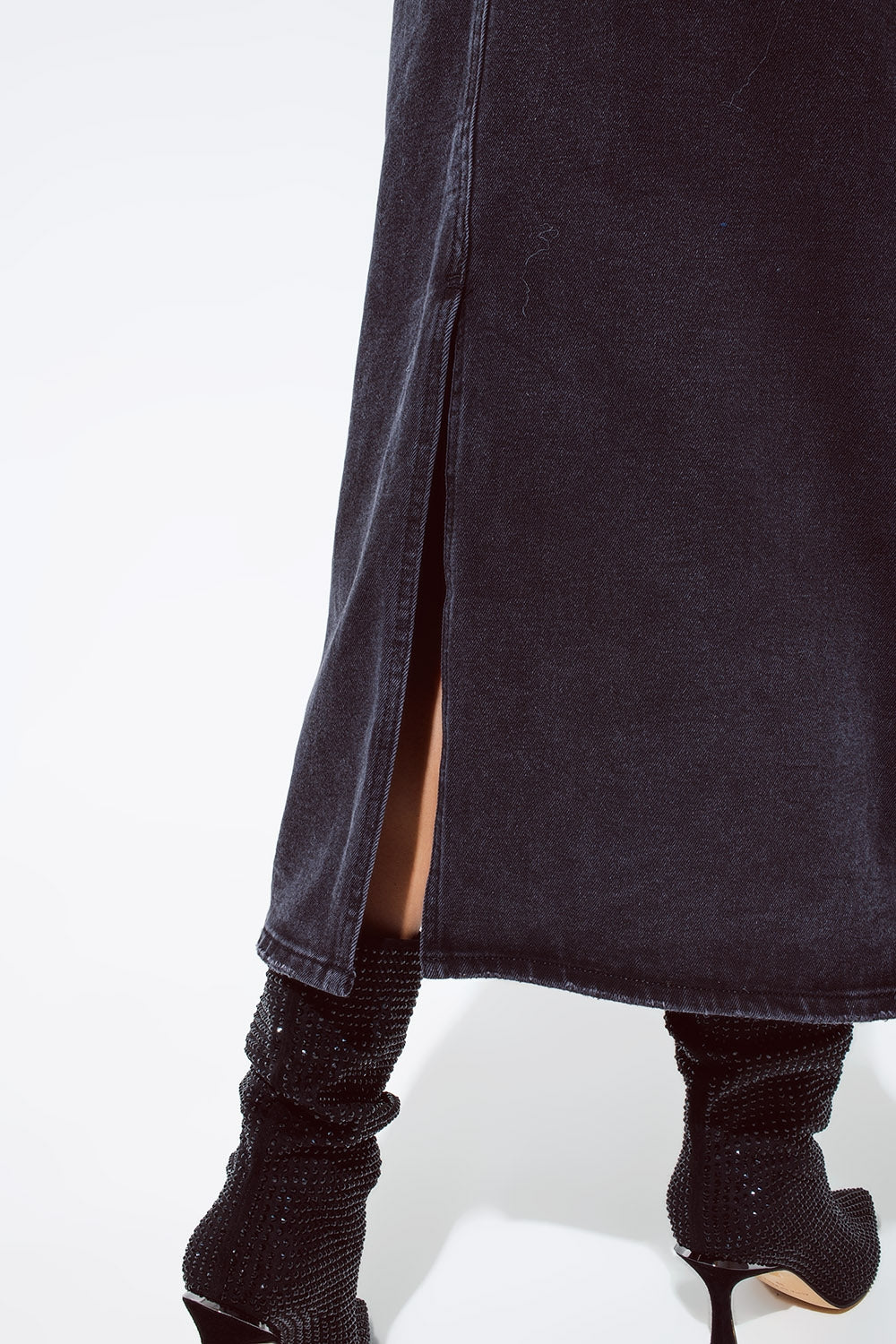 Maxi black denim skirt with a split on the back Q2 Skirts BoutiqueLua