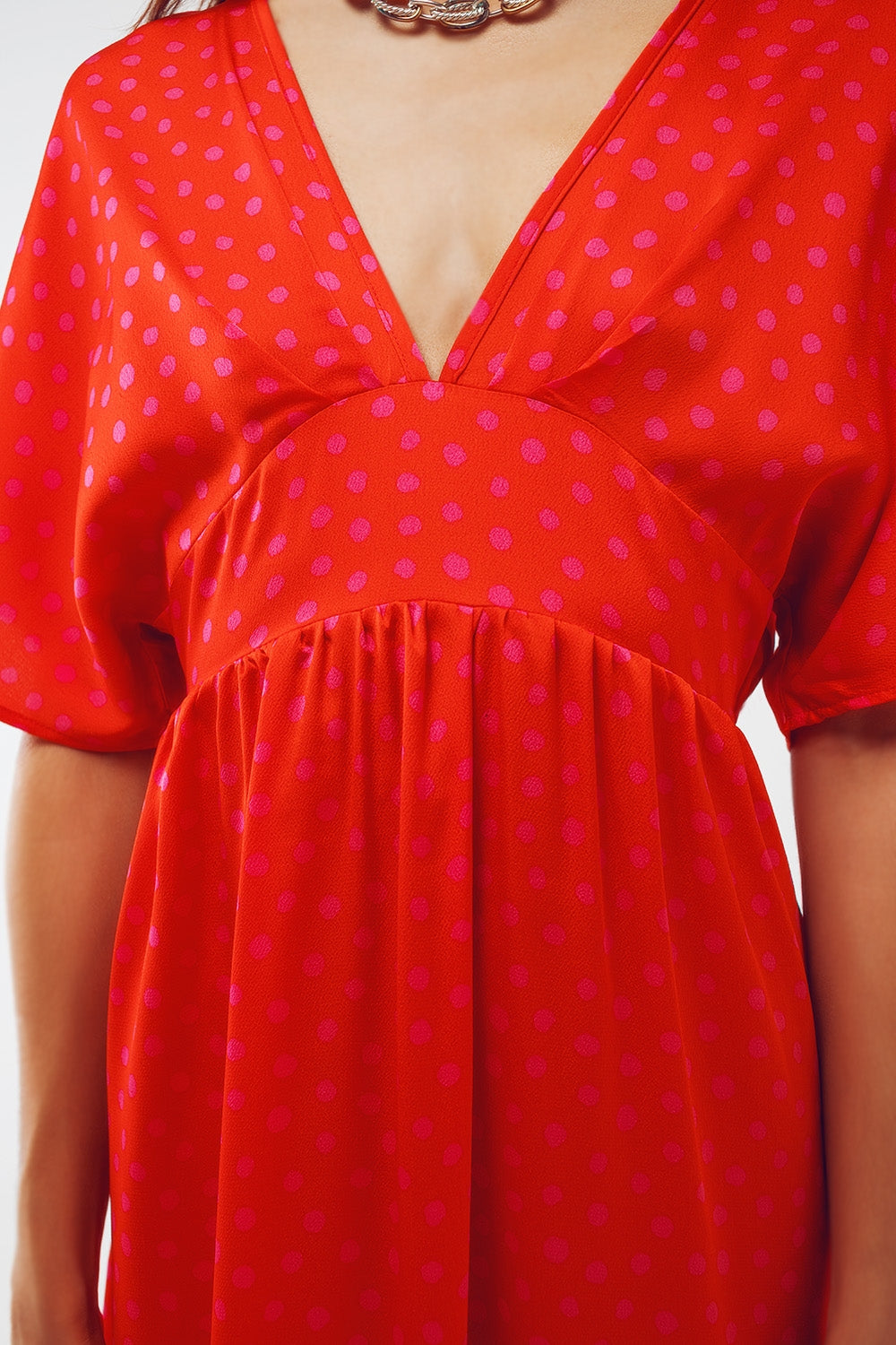 Maxi Cinched At The Waist Dress With Angel Sleeves In Red Polka Dot Q2 Dresses BoutiqueLua