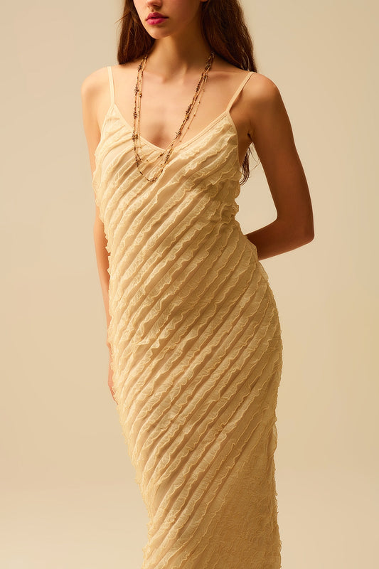 Maxi ecru dress with fringes and straps - Dresses
