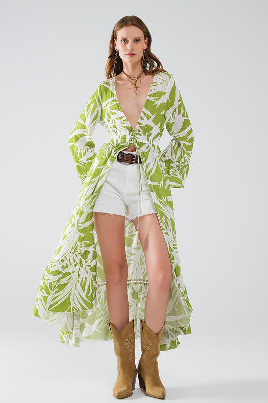 Maxi green kimono with tropical palm print - Jacket