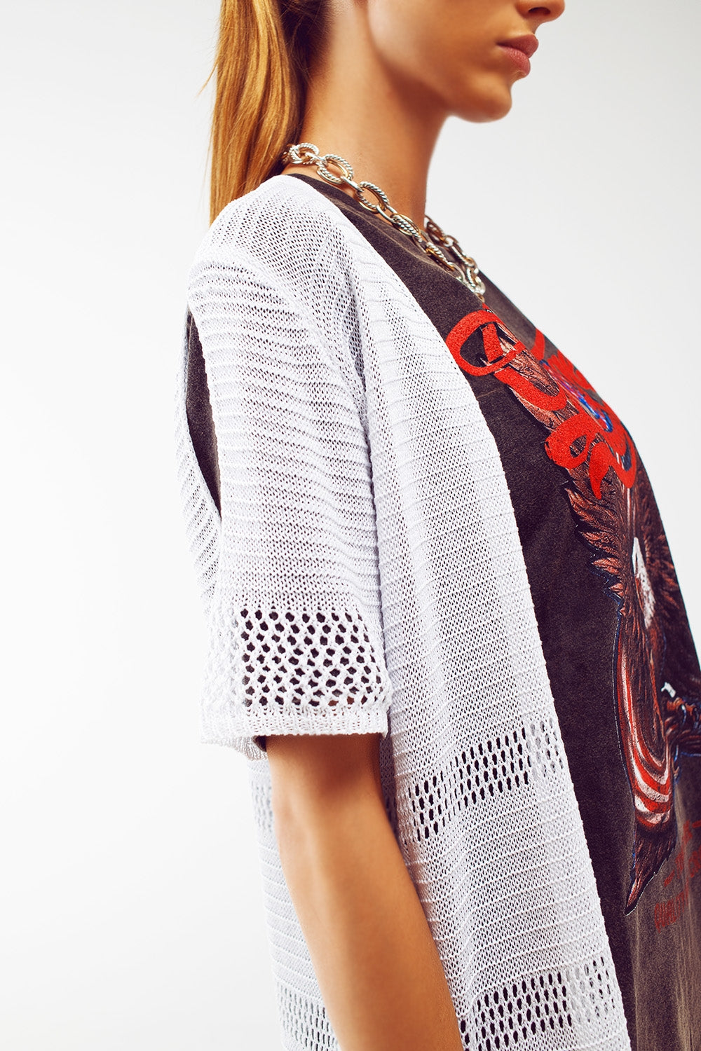 Maxi Knitted Cardigan in White Q2 Sweaters BoutiqueLua