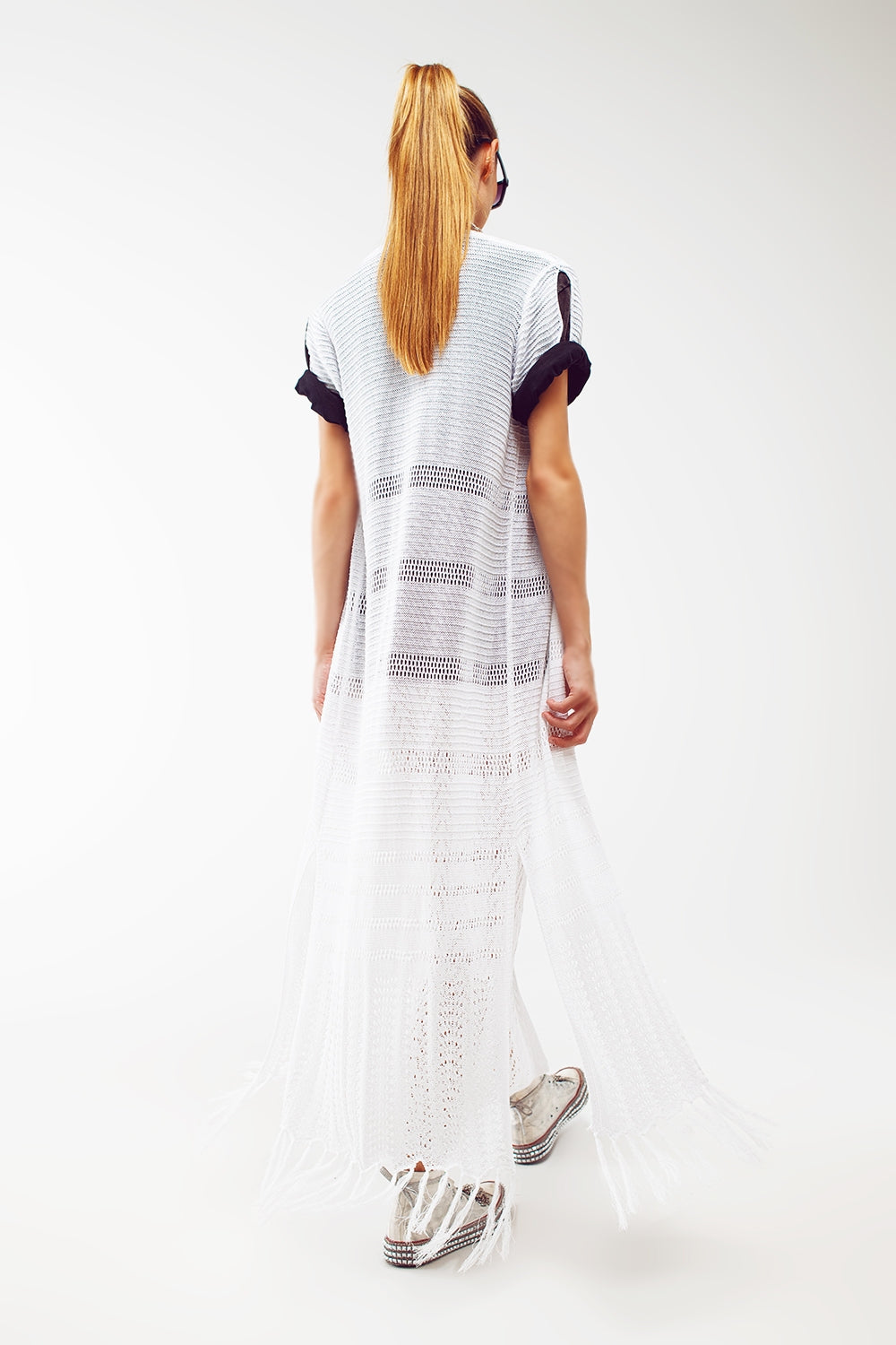 Maxi Knitted Cardigan in White Q2 Sweaters BoutiqueLua
