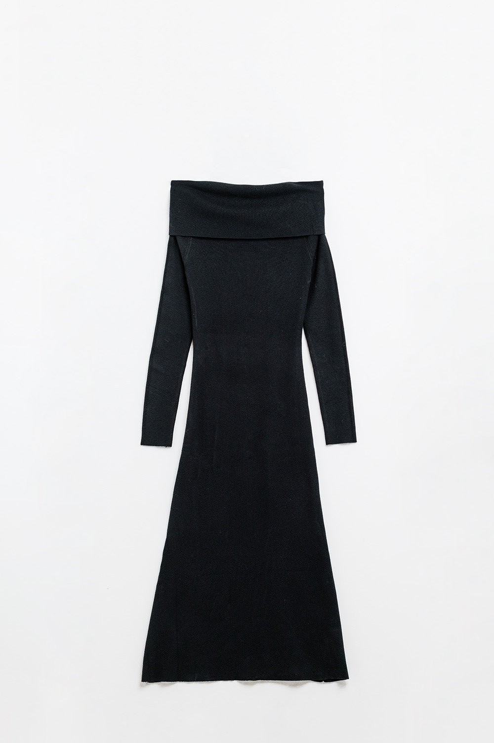 Maxi Knitted wide Bardot Dress in black Q2 Dresses BoutiqueLua