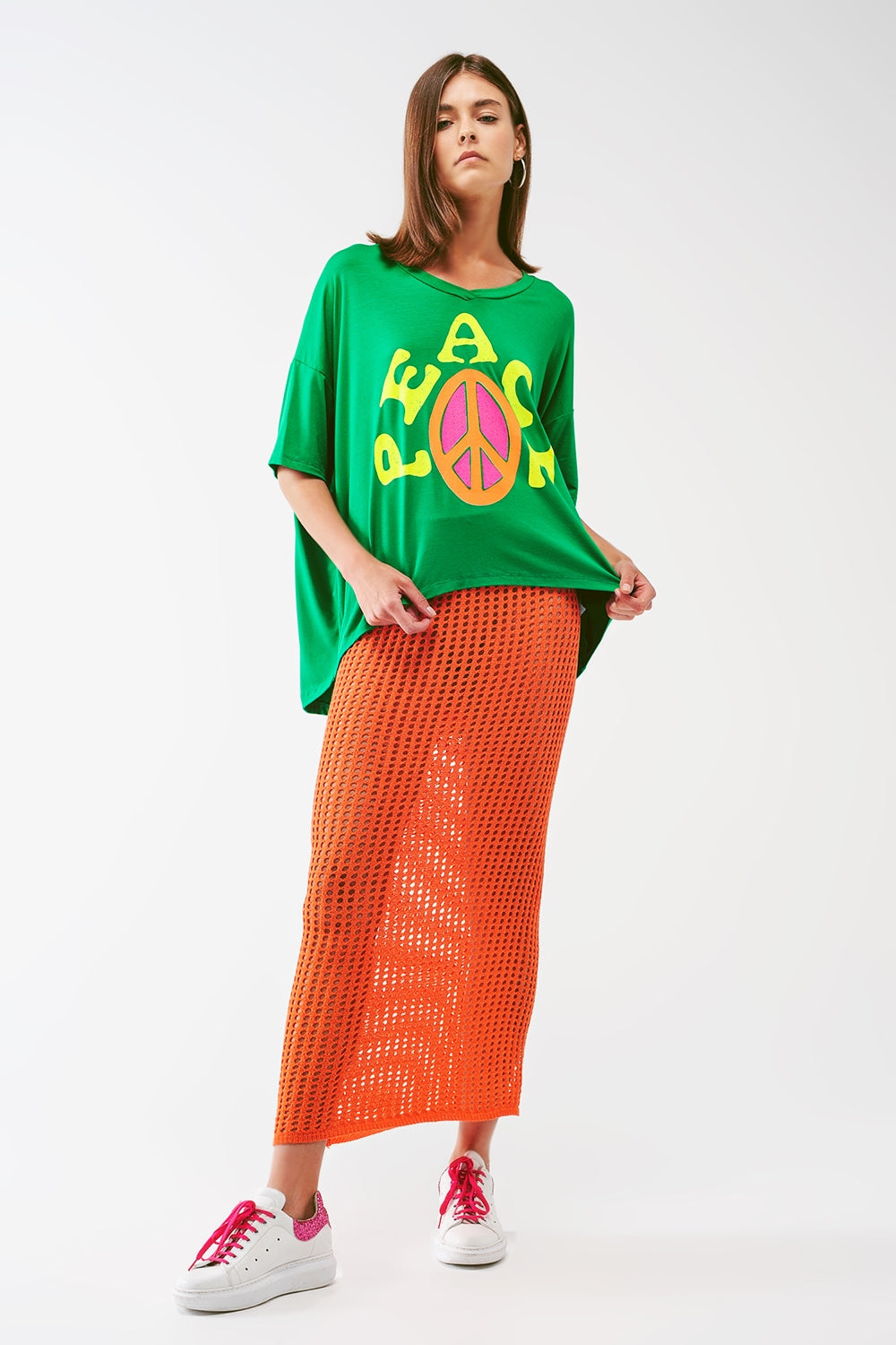 maxi sheer crochet skirt in Orange - Skirts