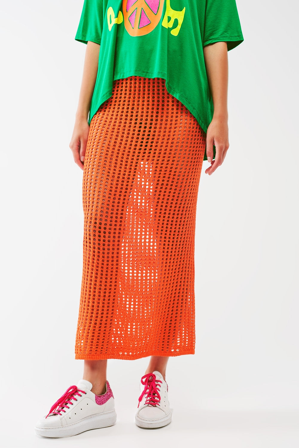 maxi sheer crochet skirt in Orange - Skirts