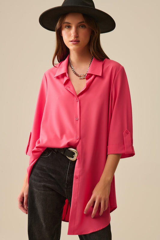 maxi Shirt made of very soft and light fabric in coral color - Shirts