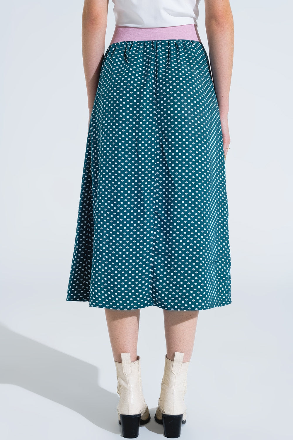 Maxi Skirt in Green With Flower Print and Side Slit Q2 Skirts BoutiqueLua