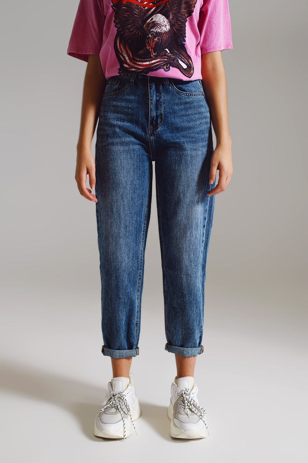 medium washed high-rise mom style jeans - Jeans