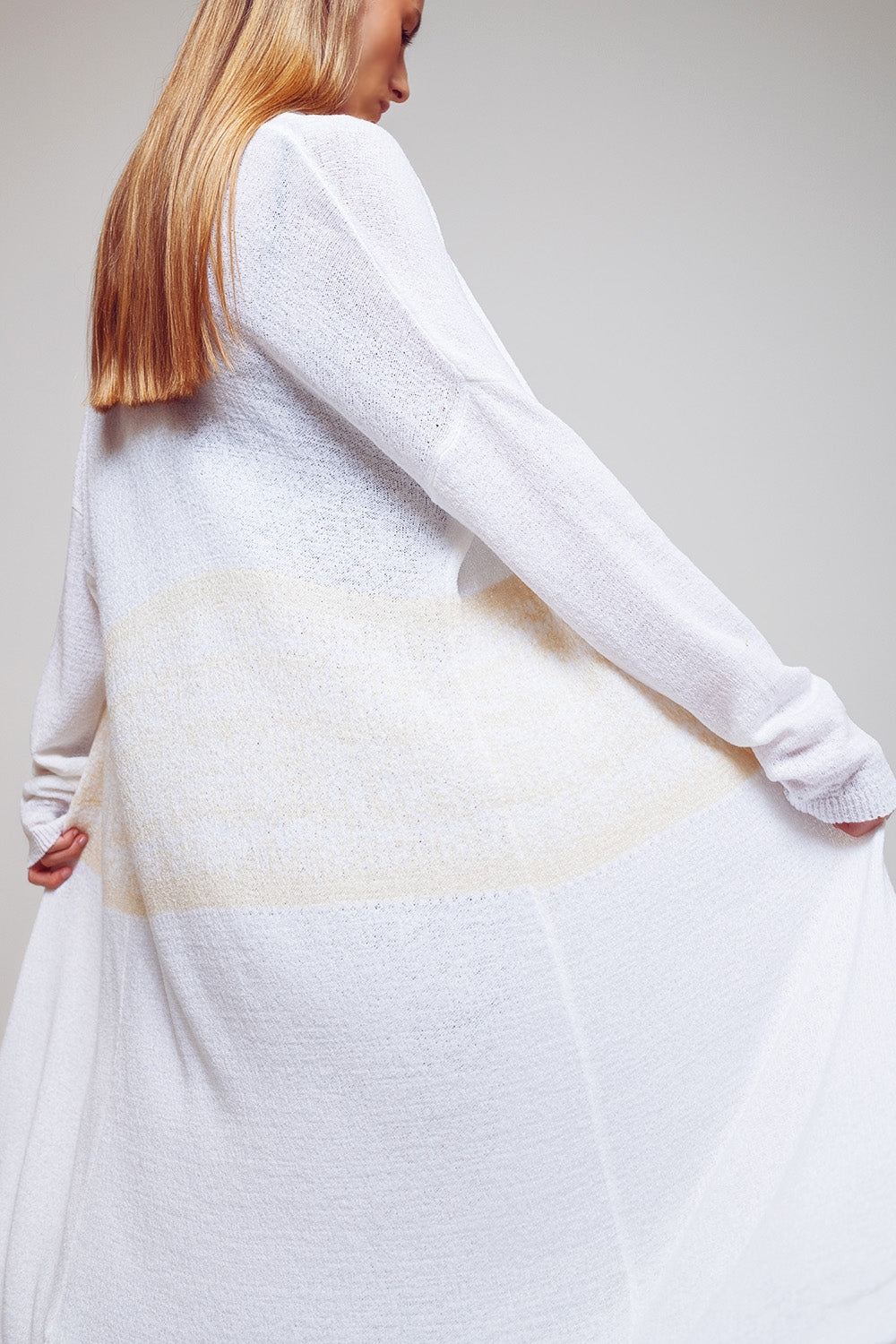 Midi Colourblock Cardigan in White Q2 Sweaters BoutiqueLua