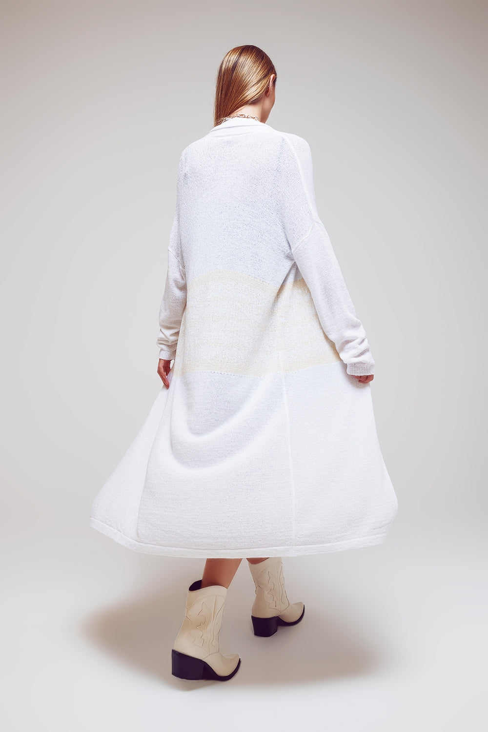 Midi Colourblock Cardigan in White Q2 Sweaters BoutiqueLua