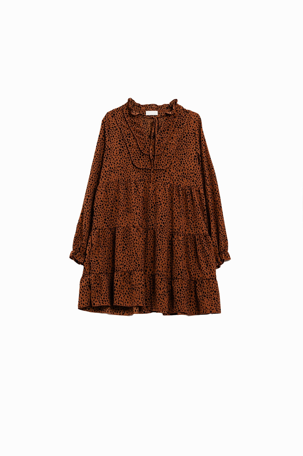 Midi Dress in Blue With Black Animal Print and Long Sleeves - Dresses