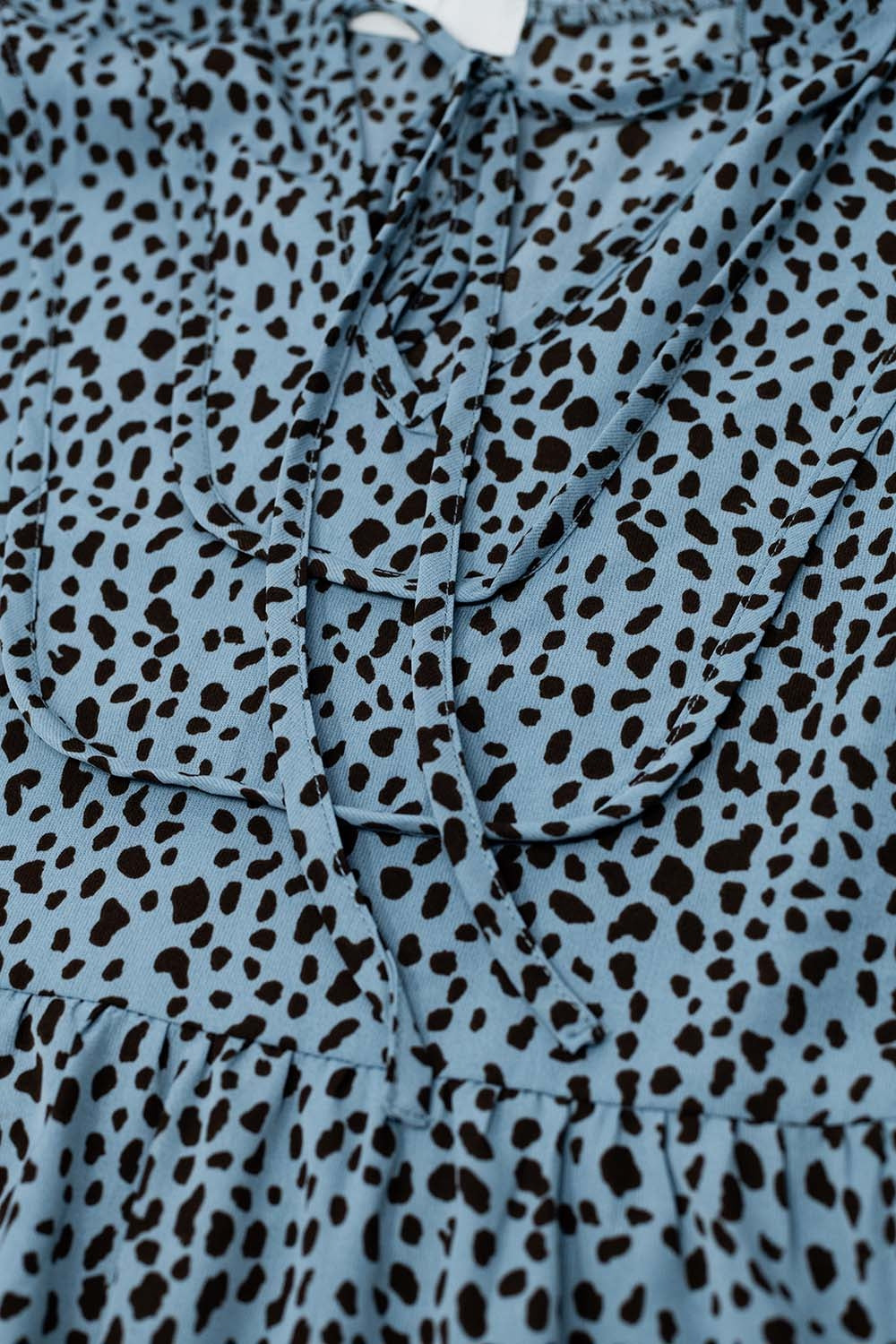 Midi Dress in Blue With Black Animal Print and Long Sleeves - Dresses