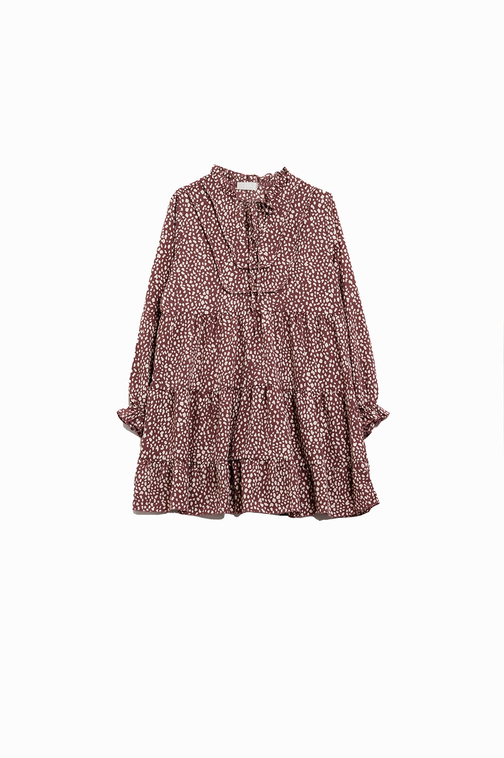 Midi Dress in Red With White Animal Print and Long Sleeves - Dresses