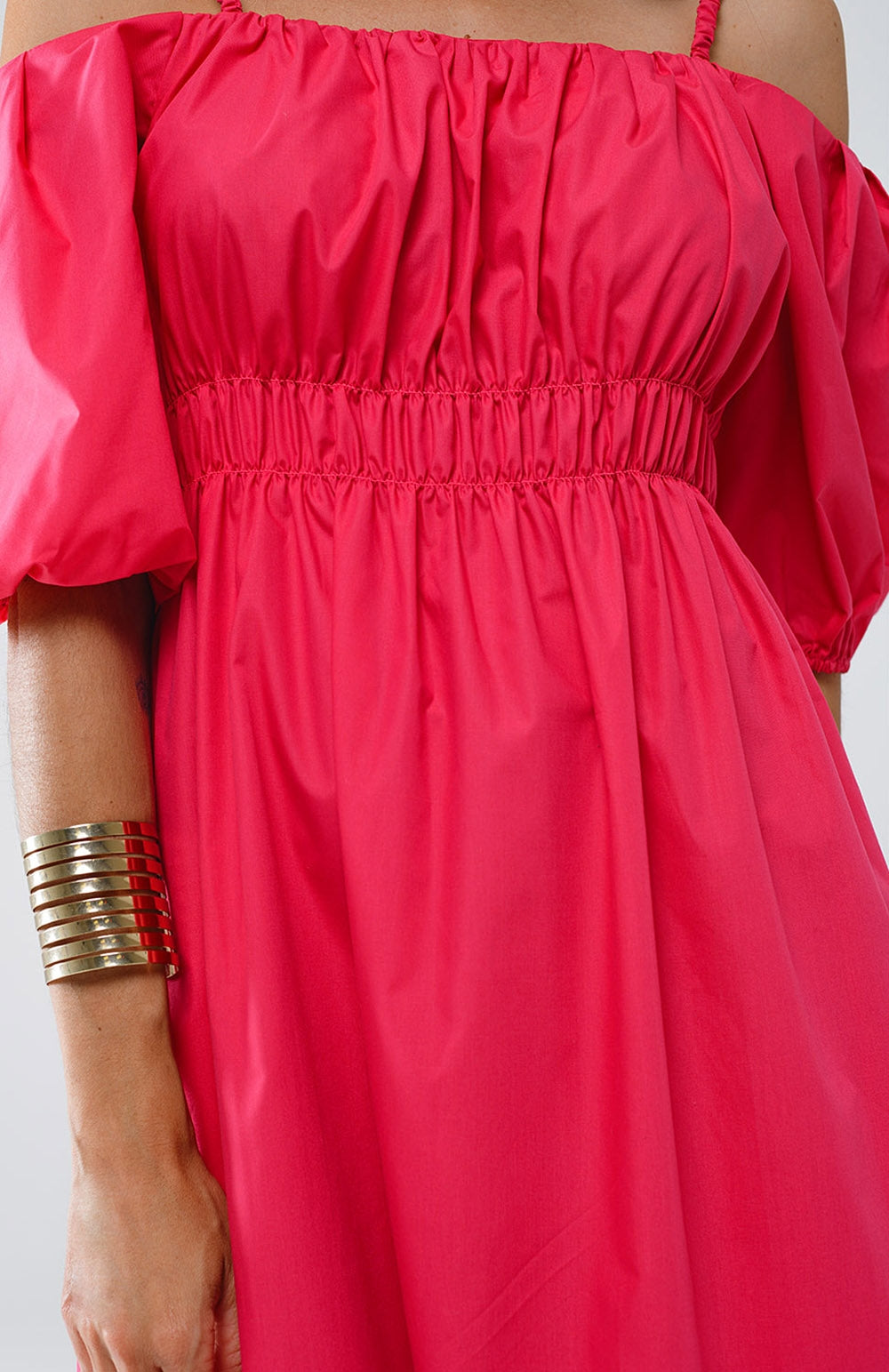 Midi fuchsia dress with short sleeves and straps Q2 Dresses BoutiqueLua