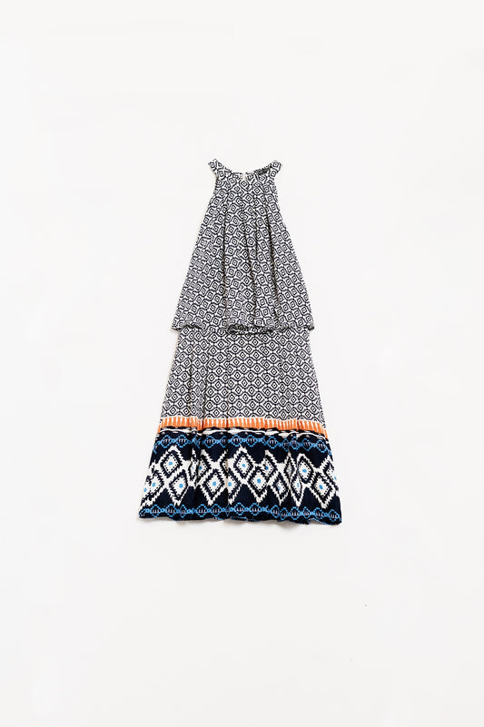 Midi Halter Dress Layered In Black and White - Dresses
