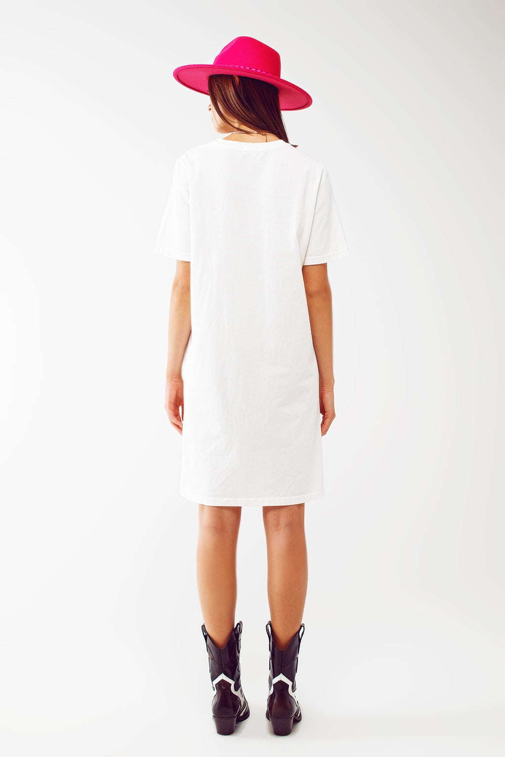 midi t-shirt dress in white boston 1984 university Q2 Dresses BoutiqueLua