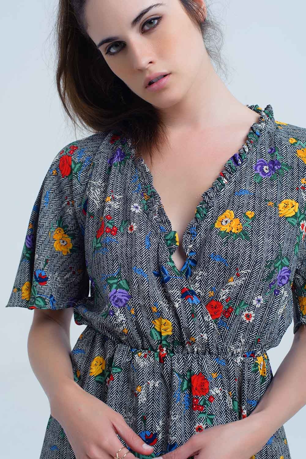 Mini dress with colourful flower print Q2 Dresses BoutiqueLua