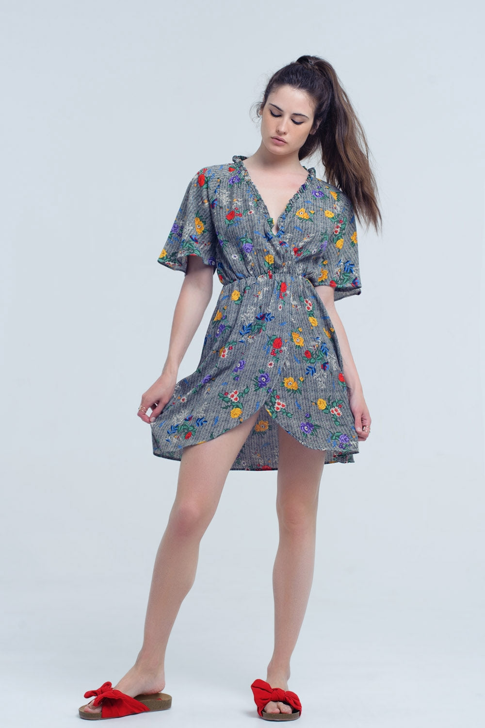 Mini dress with colourful flower print Q2 Dresses BoutiqueLua