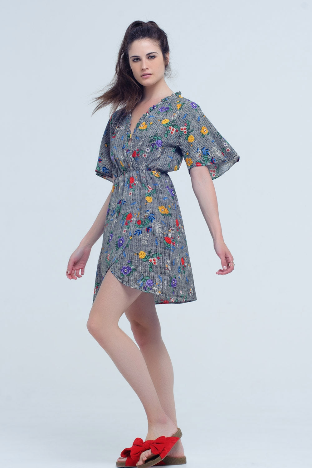 Mini dress with colourful flower print Q2 Dresses BoutiqueLua