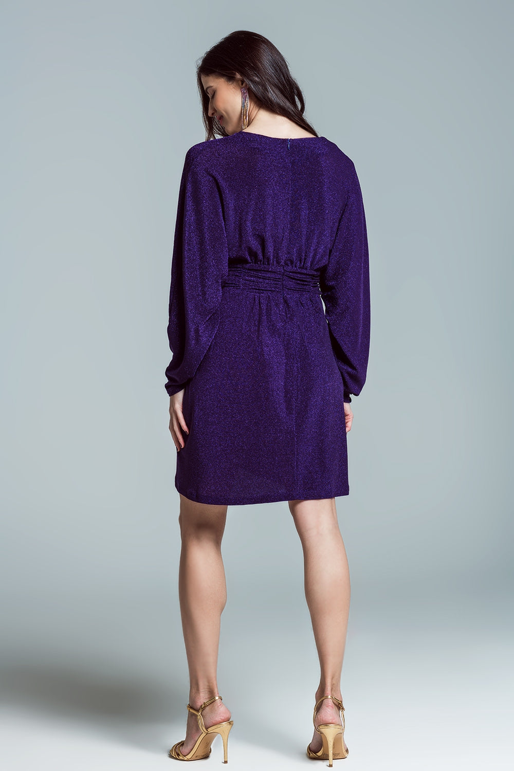 Mini length glitter dress with deep V neck in purple Q2 Dresses BoutiqueLua