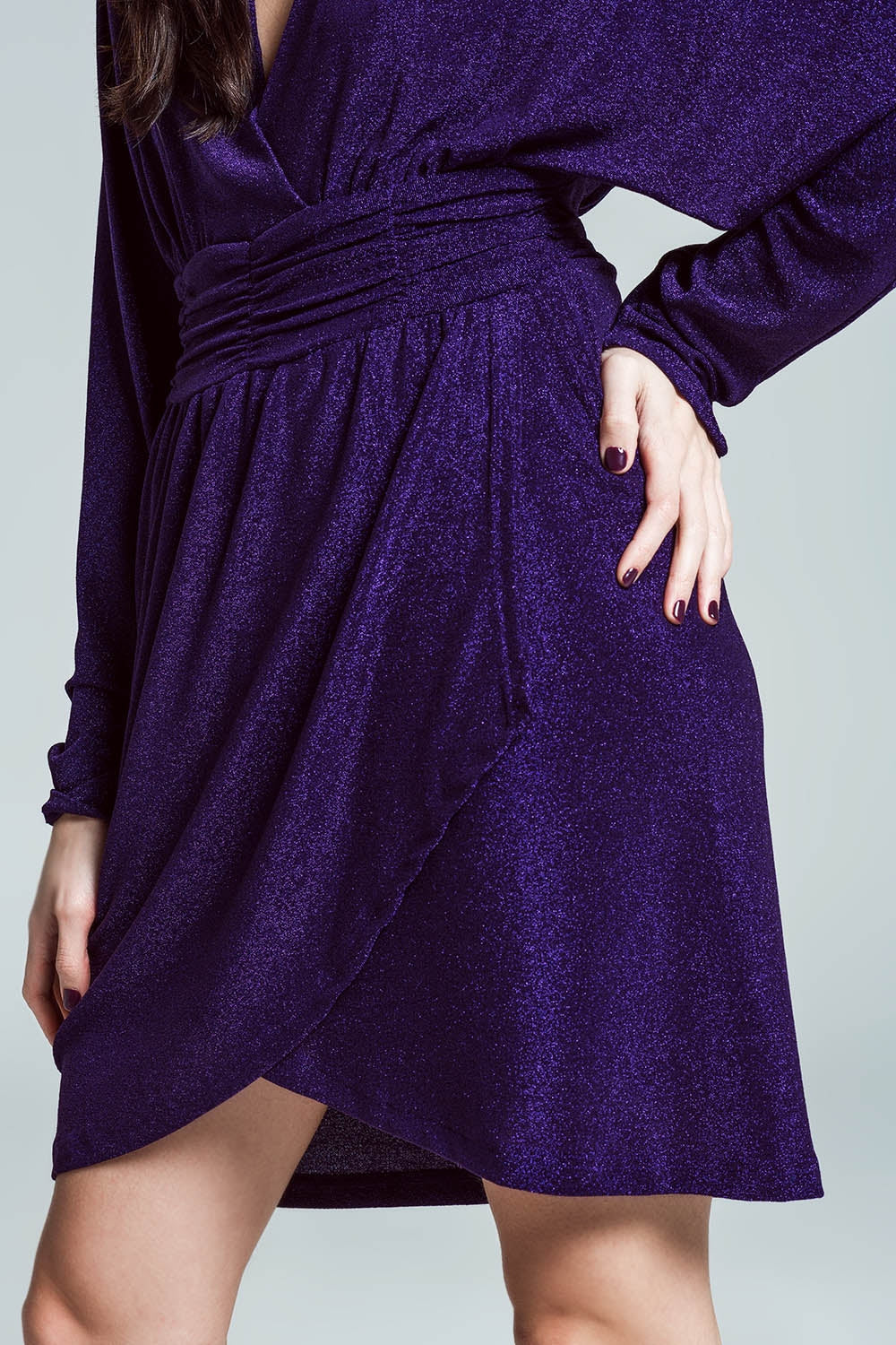Mini length glitter dress with deep V neck in purple Q2 Dresses BoutiqueLua