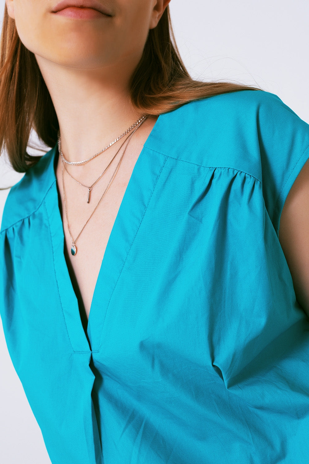 Mini Poplin Sleevless Dress in Turquoise Q2 Dresses BoutiqueLua