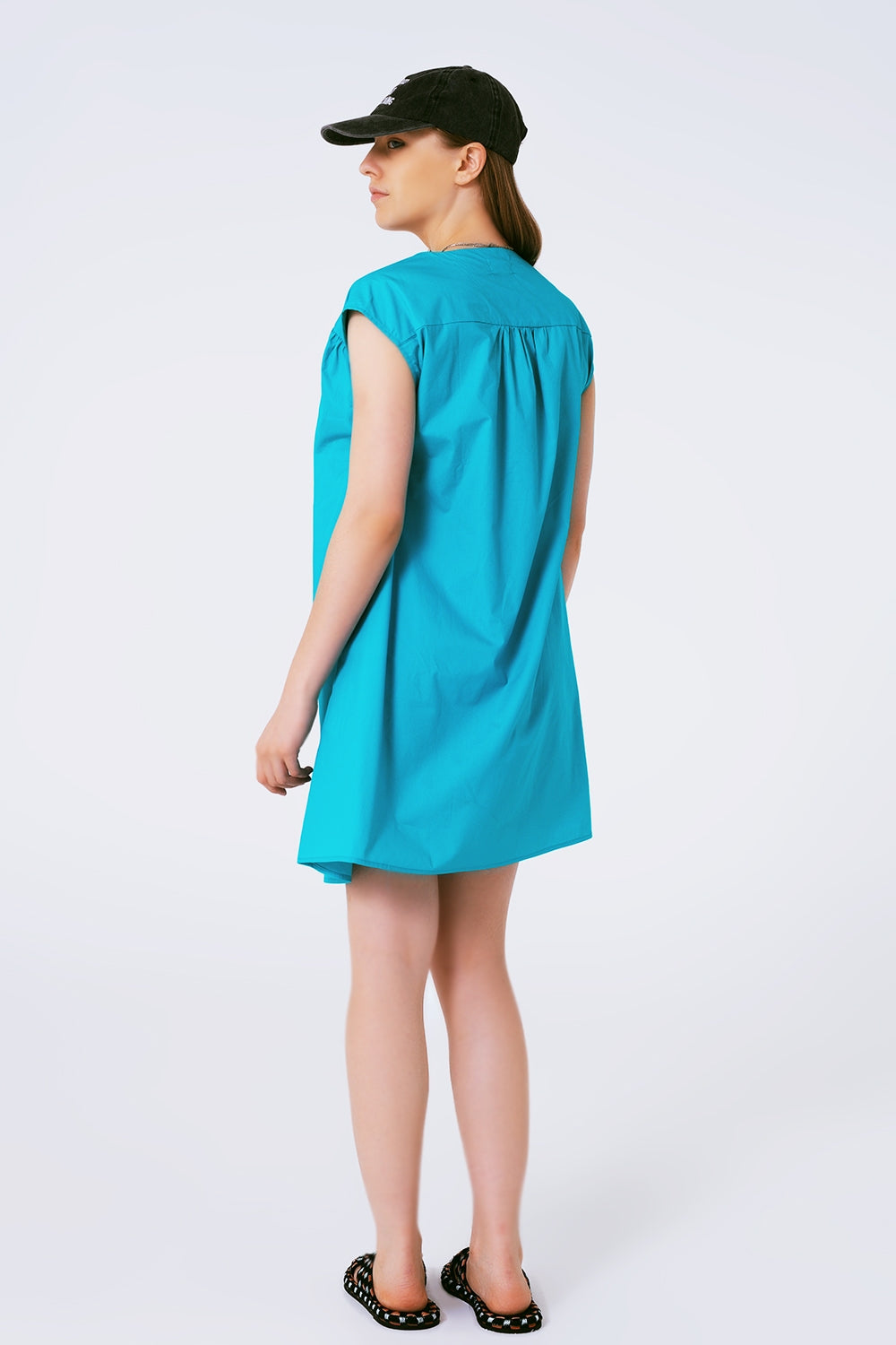 Mini Poplin Sleevless Dress in Turquoise Q2 Dresses BoutiqueLua