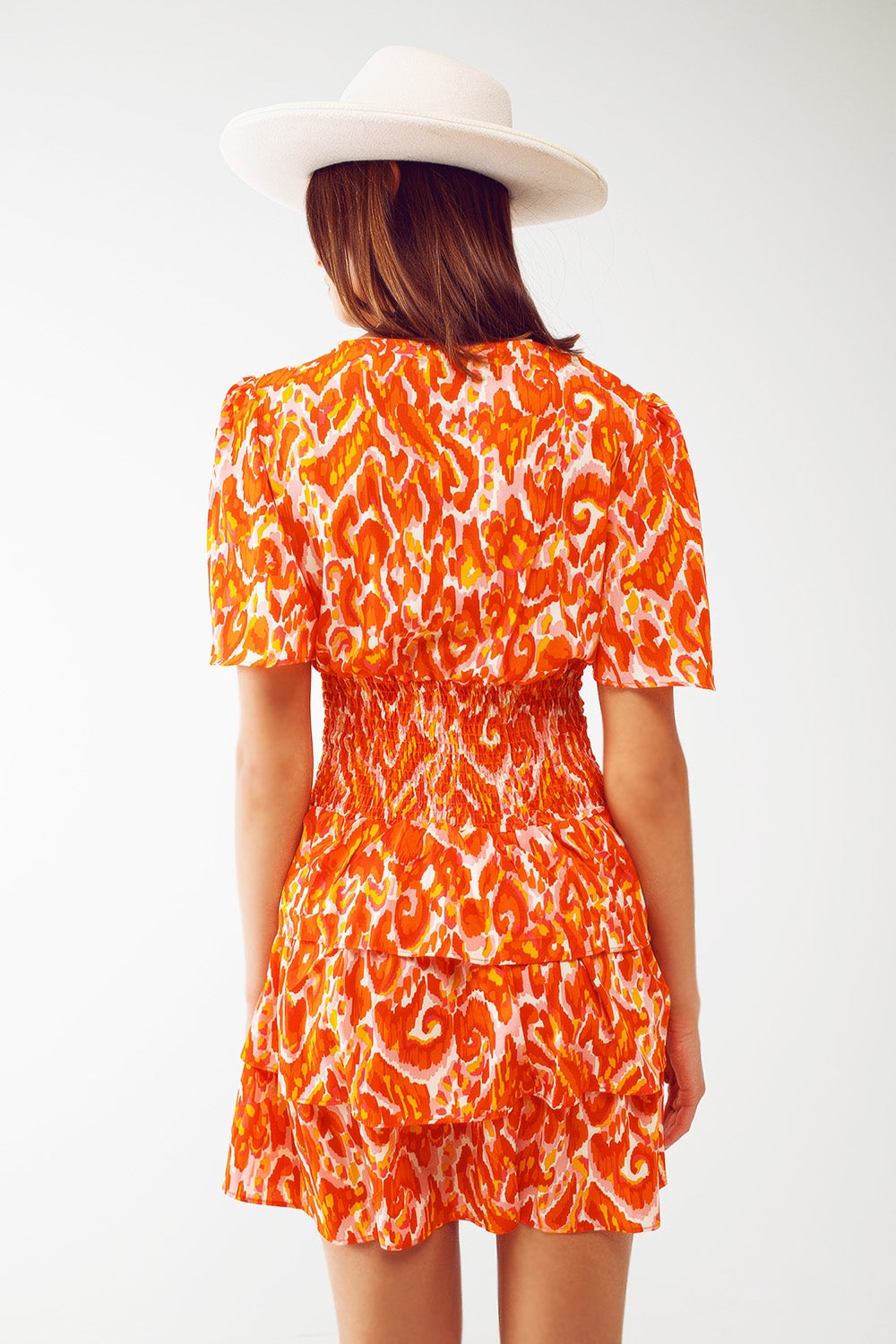 Mini V Neck Dress in Floral Orange Print Q2 Dresses BoutiqueLua
