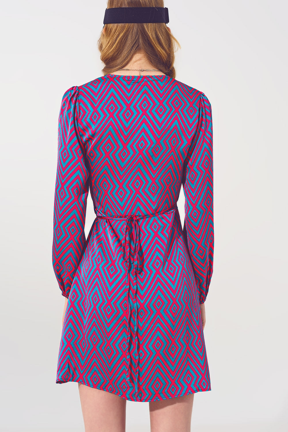Mini V Neck Wrap Dress with Geometric Print Q2 Dresses BoutiqueLua