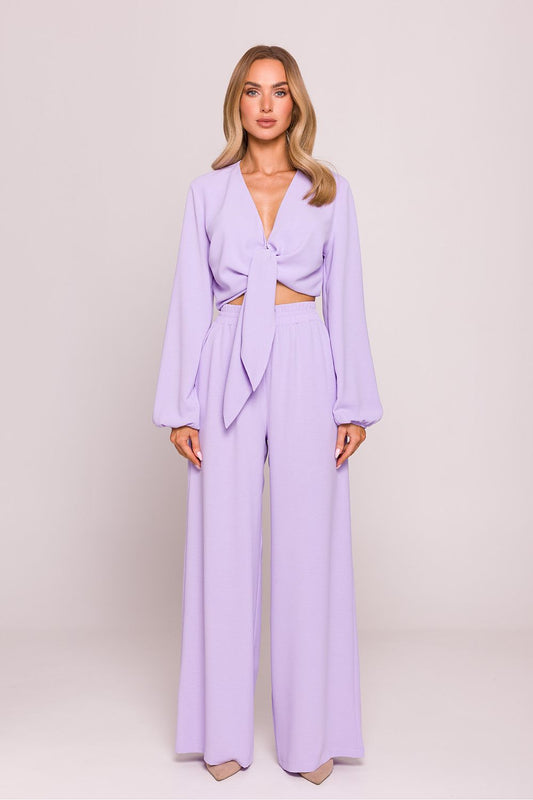 High Waist Wide Leg Trousers in Lilac violet - Trousers