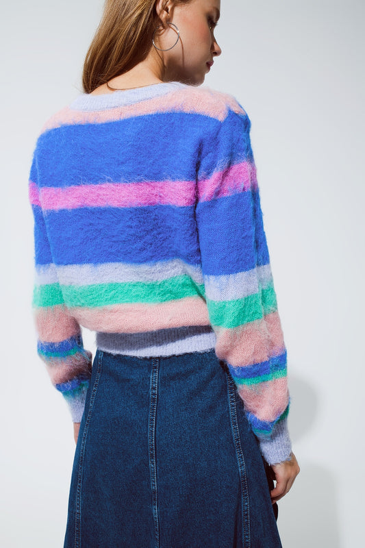 Multi colored sweater with stripes pink and blue - Jumpers