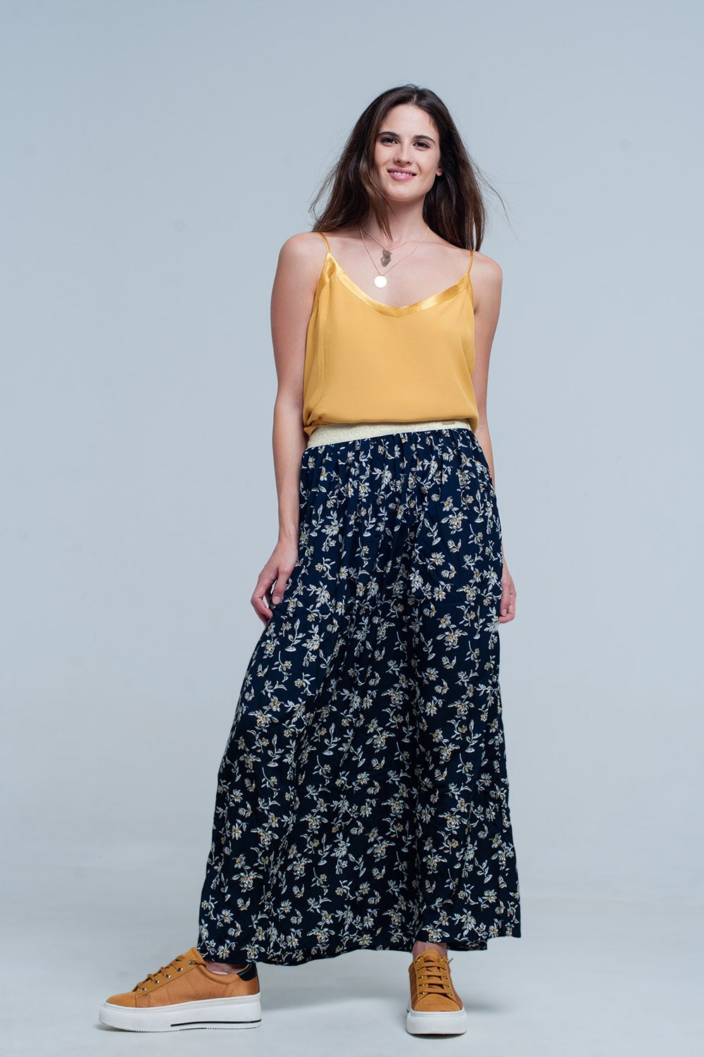 Mustard cami top with shiny pattern - Cami Tops