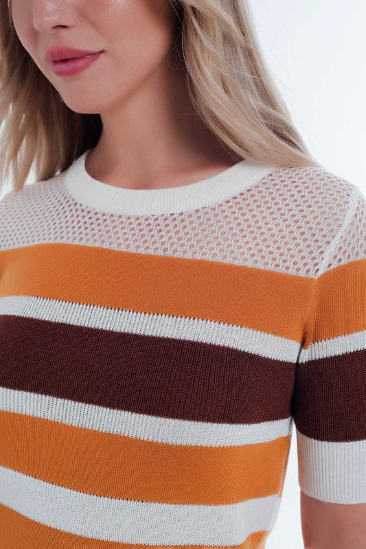 Mustard striped open knit sweater - Jumpers