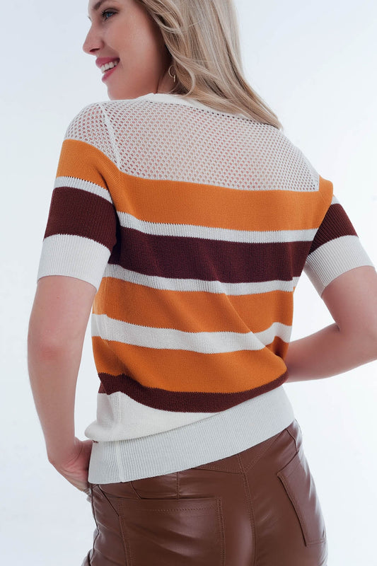 Mustard striped open knit sweater - Jumpers