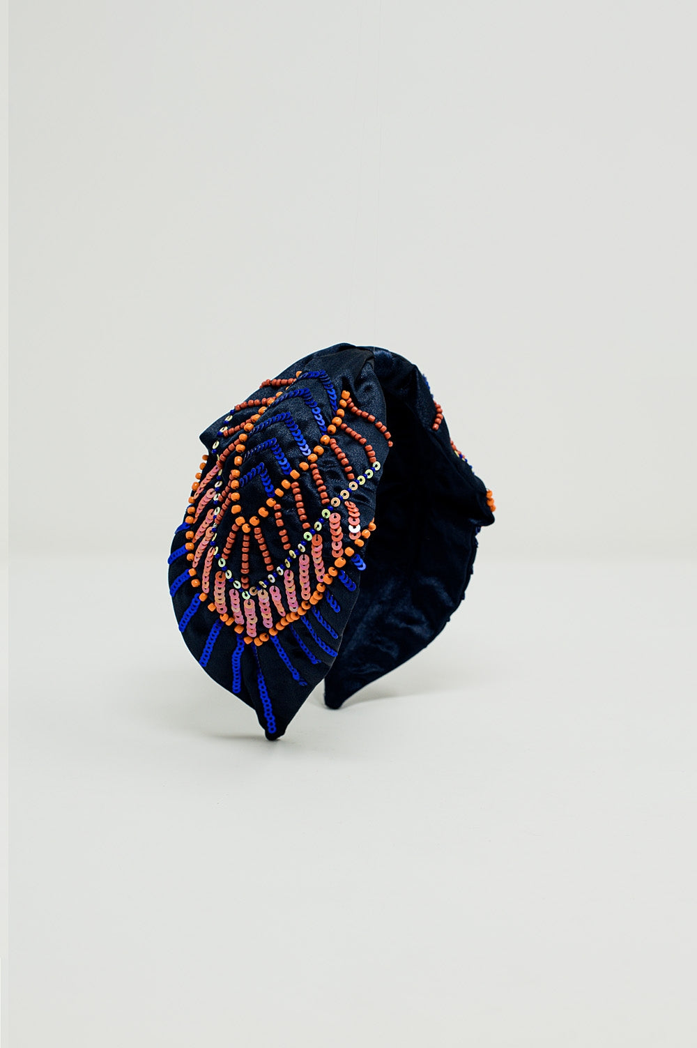 Navy blue headband with sequin and rhinestone embellishments - Headbands