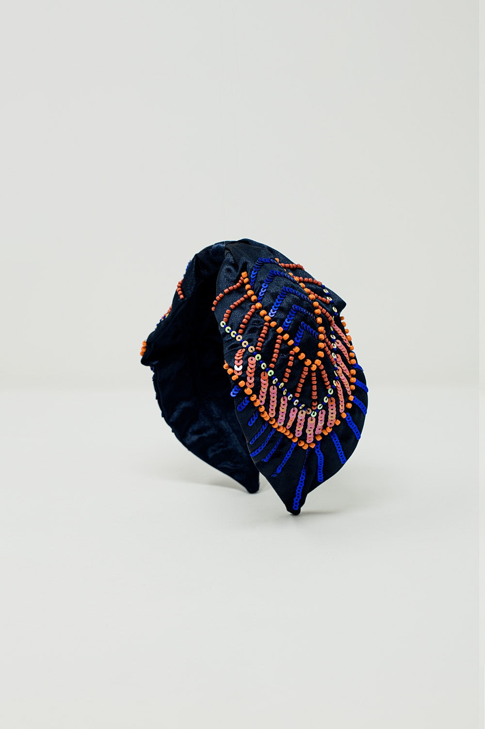 Navy blue headband with sequin and rhinestone embellishments - Headbands
