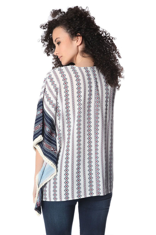 Navy oversized poncho top in tribe print - Ponchos