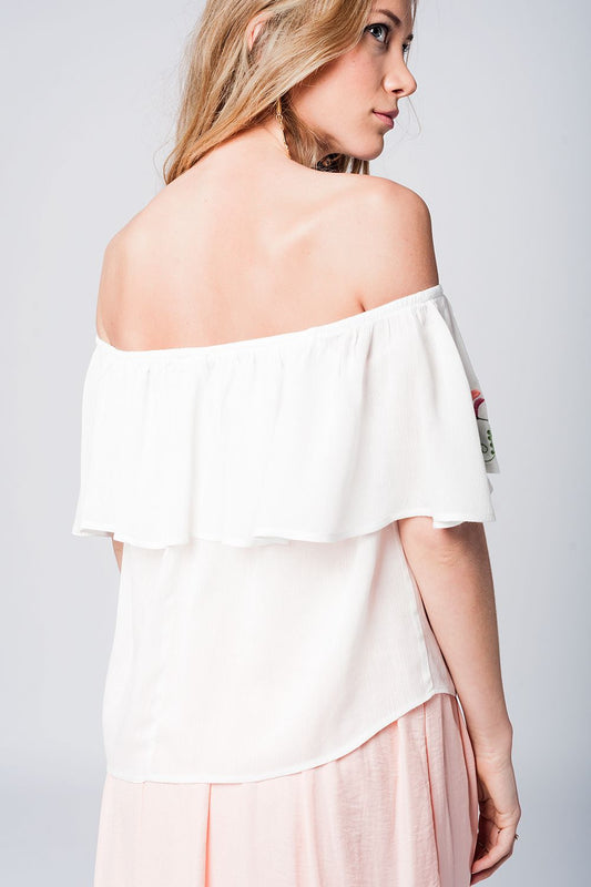 Off shoulder ruffle white blouse - Blouses