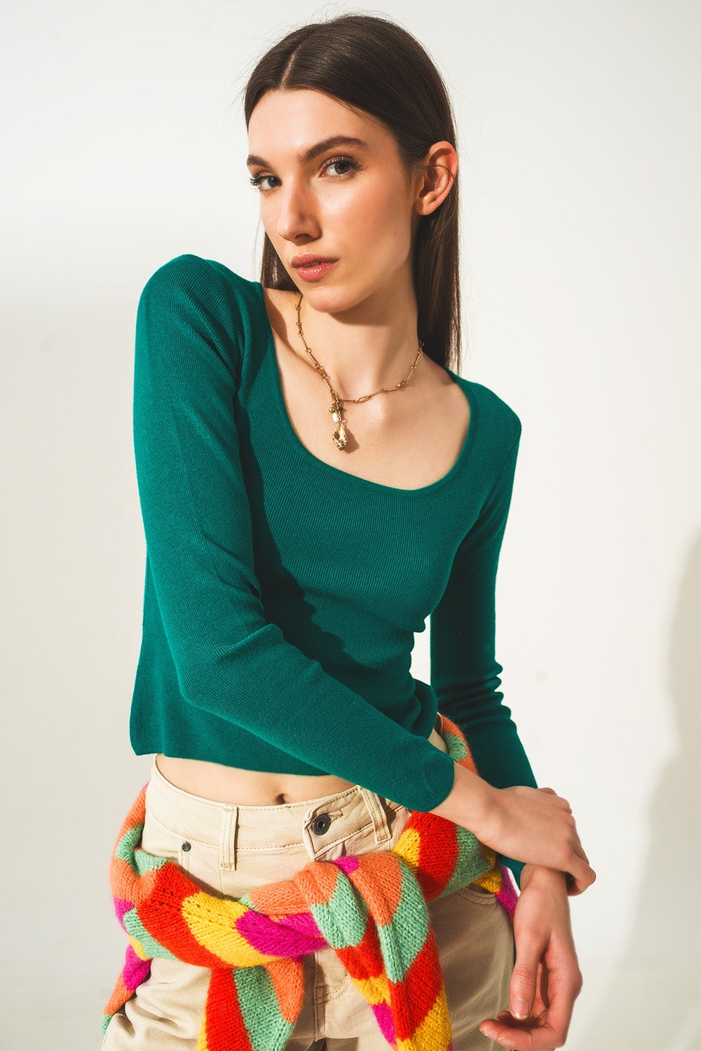 Open back jumper in green Q2 Sweaters BoutiqueLua