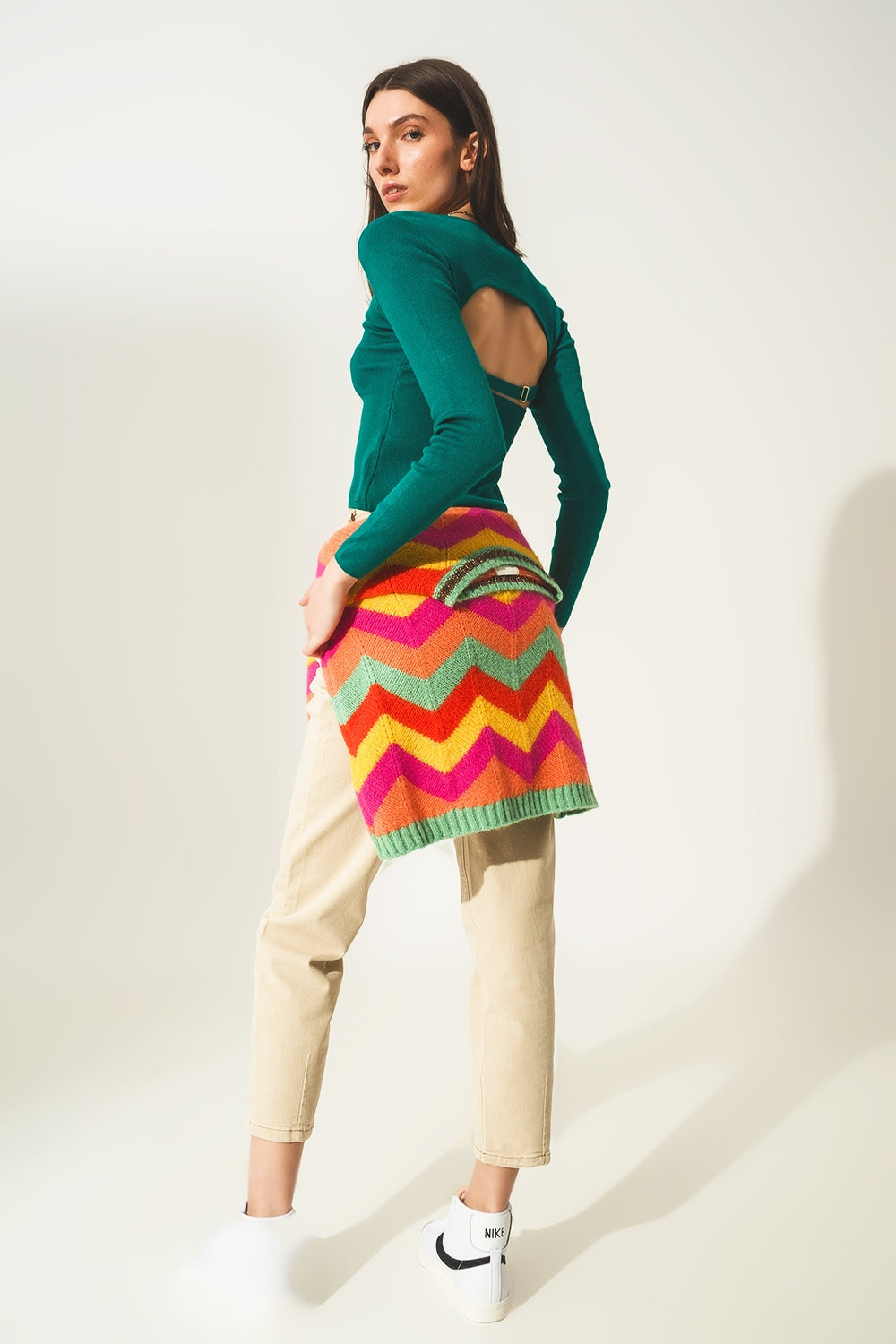 Open back jumper in green Q2 Sweaters BoutiqueLua