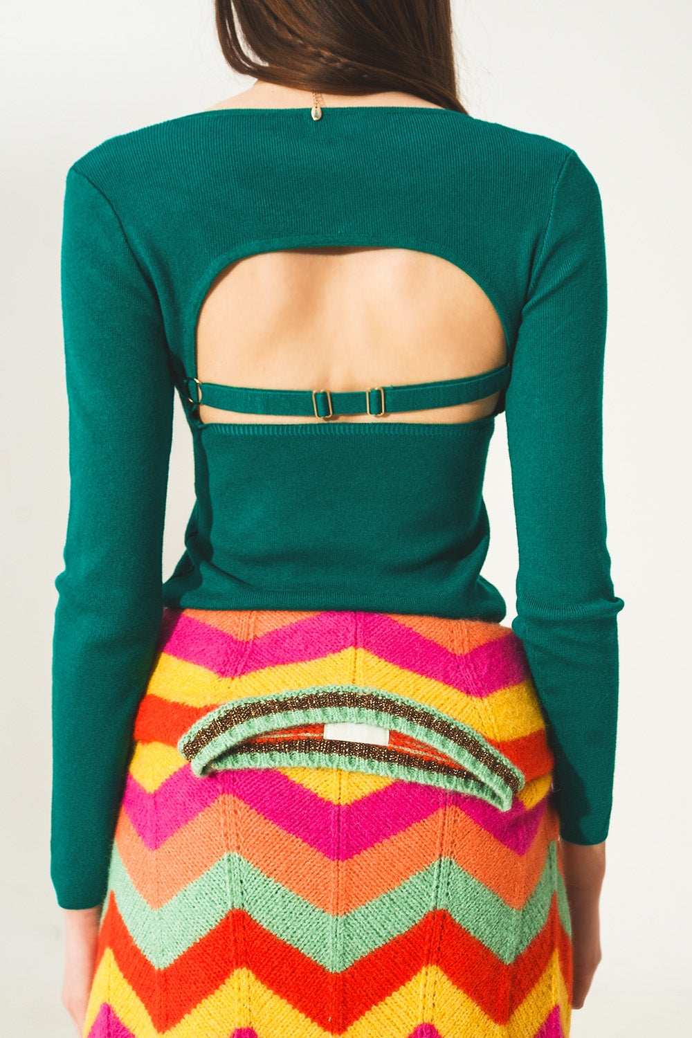 Open back jumper in green Q2 Sweaters BoutiqueLua