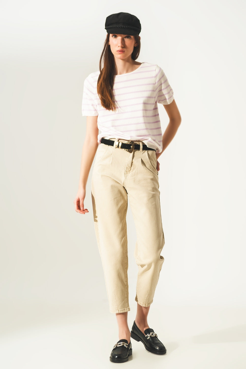 Open back lace up stripes jumper in lilac Q2 Sweaters BoutiqueLua