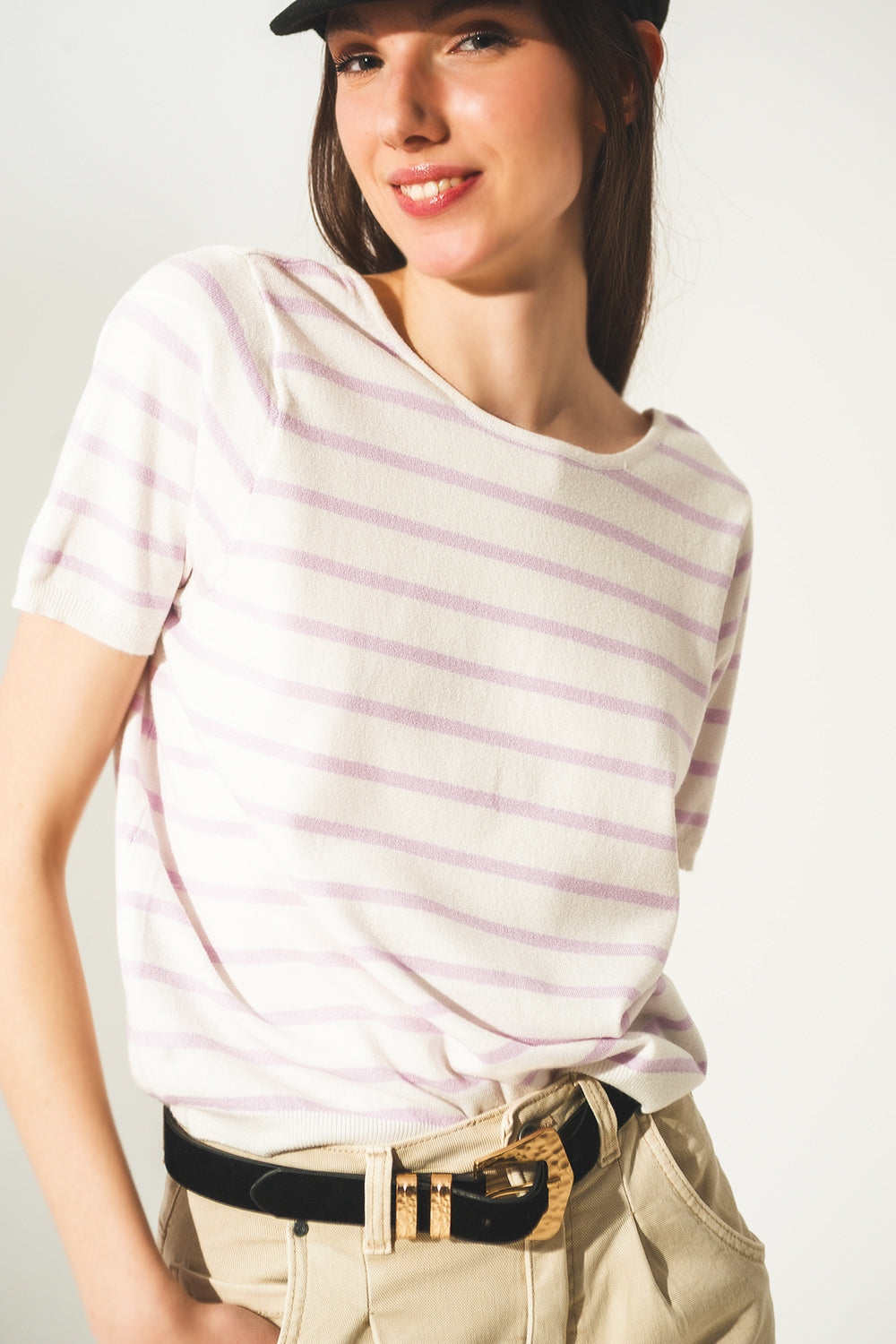 Open back lace up stripes jumper in lilac Q2 Sweaters BoutiqueLua