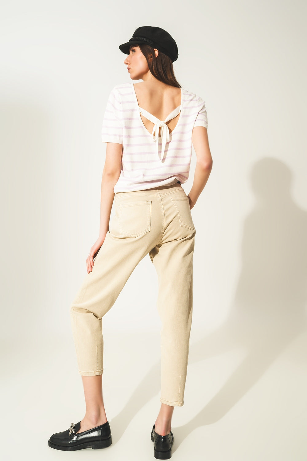 Open back lace up stripes jumper in lilac Q2 Sweaters BoutiqueLua