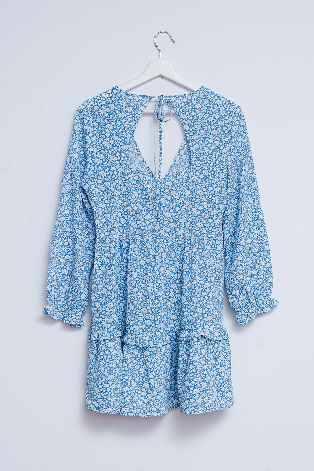Open back mini tea dress in blue floral Q2 Dresses BoutiqueLua