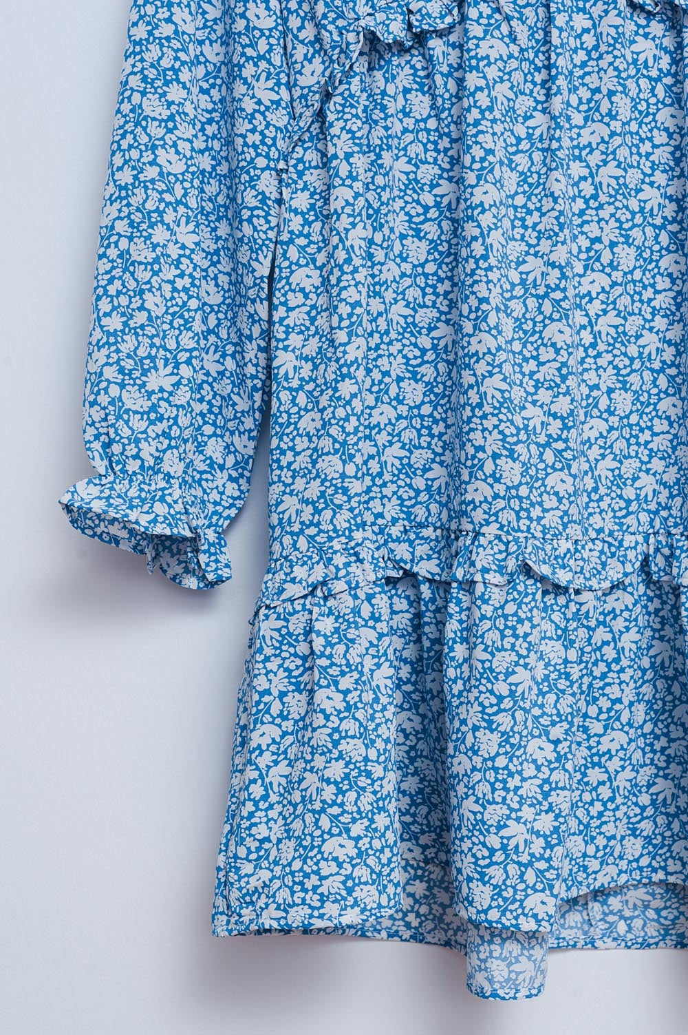 Open back mini tea dress in blue floral Q2 Dresses BoutiqueLua