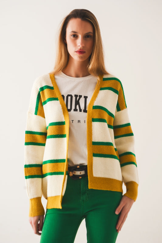 Open front cardi in yellow stripe - Cardigans